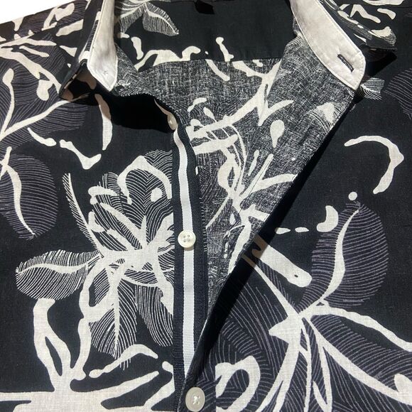 INC Men's Linen Blend Button Shirt Size L Black & White Long Roll Tab Sleeve - Picture 4 of 10